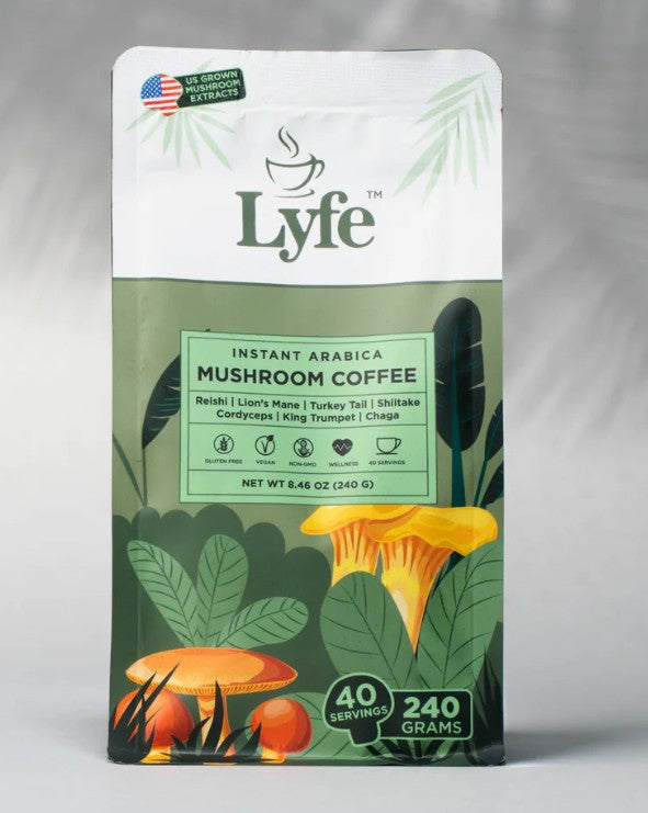 LYFE Organic Instant Mushroom Coffee, 40 Servings – Lion’s Mane, Chaga, Cordyceps & Turkey Tail | USA Grown Adaptogenic Blend for Energy, Focus & Wellness - Natural Superfood Coffee for Daily Vitality