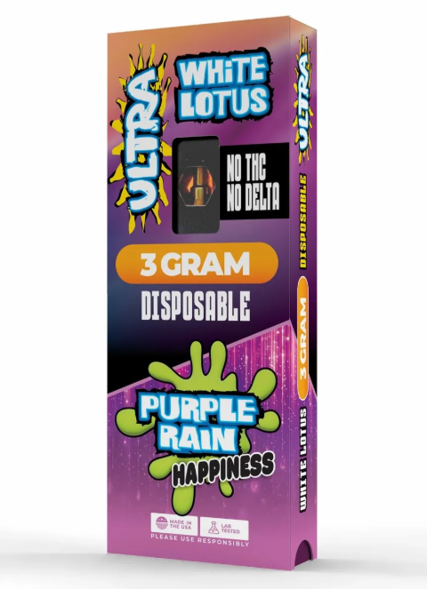 White Lotus Ultra Purple Rain 3 Gram Disposable “Happiness” “No THC” “No Delta