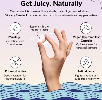 Flower Power She Juicy Vaginal Moisturizer | Feminine Care for Women - 60 ct - End Vaginal Dryness with Slippery Elm Bark | Feminine Care for Vaginal Health - Made in USA